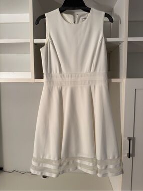 Calvin Klein all White Sleeveless Fit-and-Flare Dress - Classic Formal Style